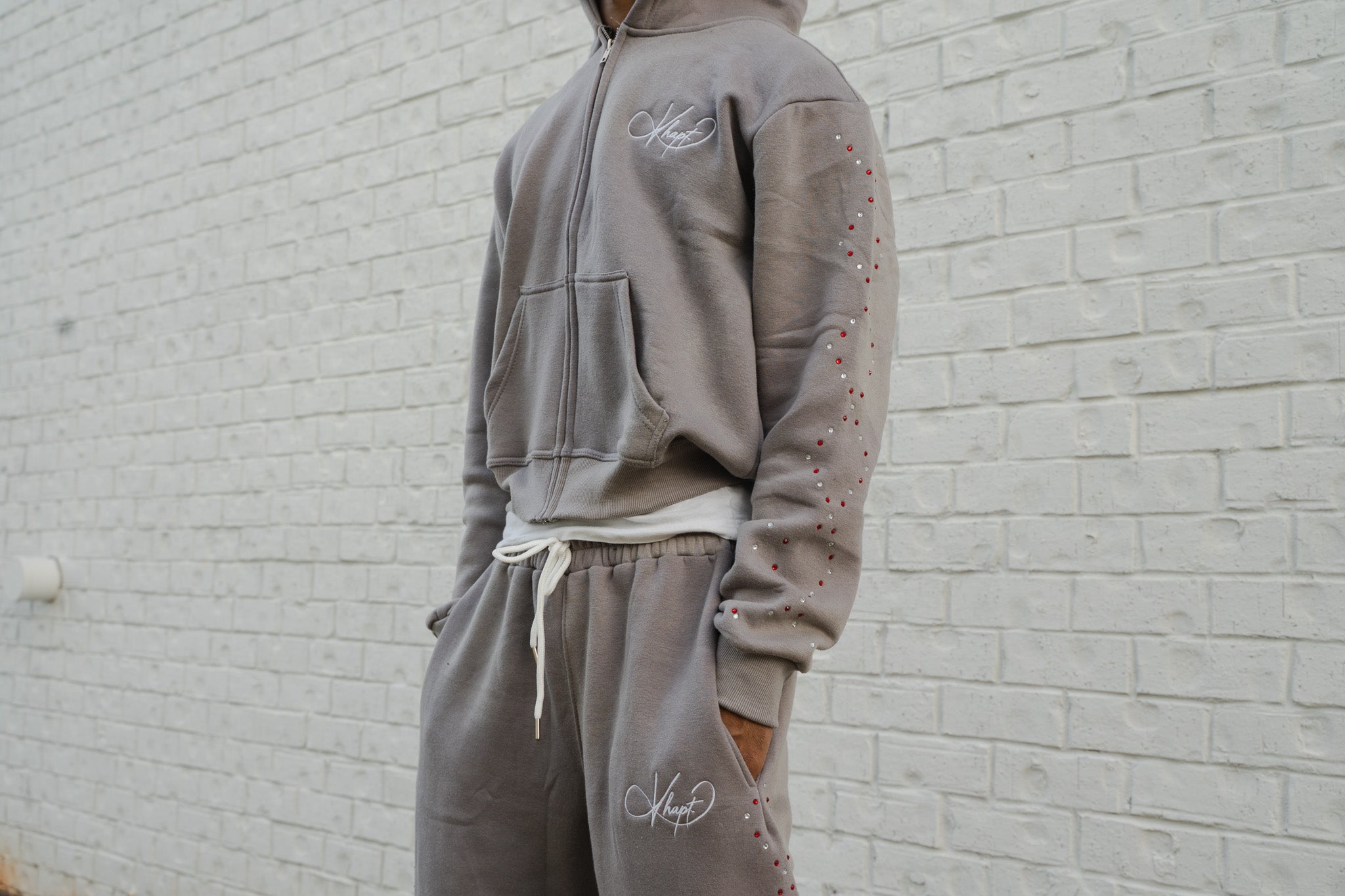 Grey Staple Studded Hoodie