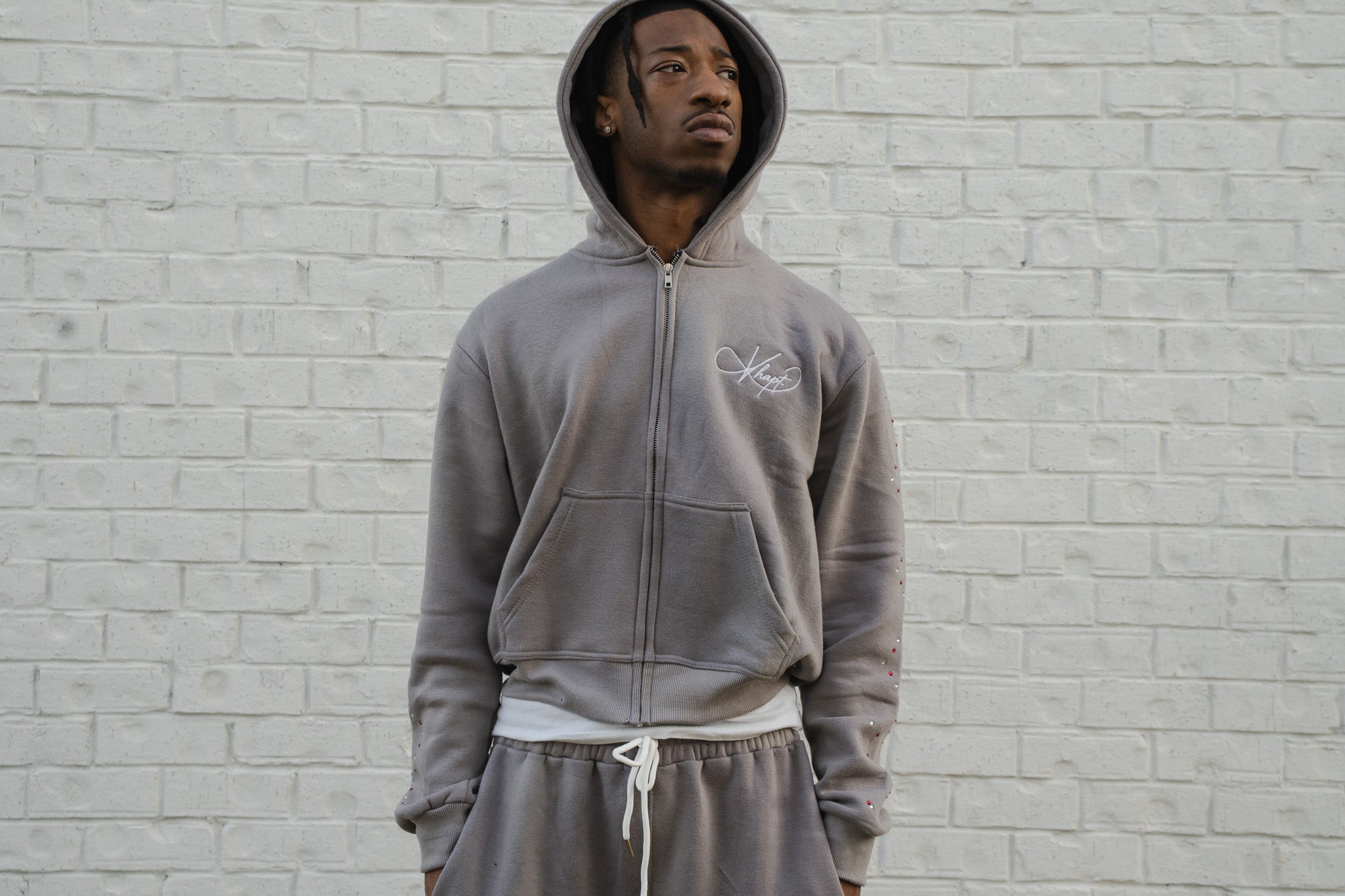 Grey Staple Studded Hoodie