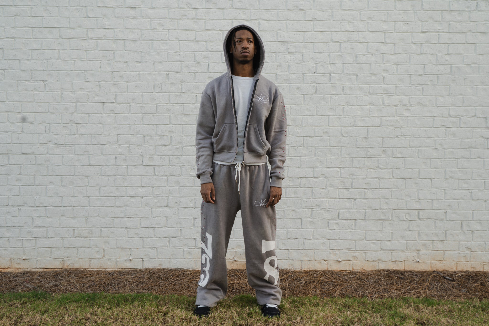 Grey Staple Studded Hoodie